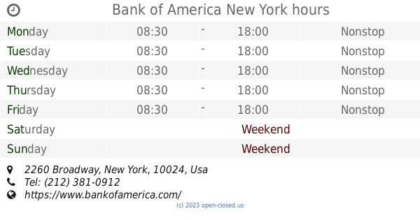 Bank Of America New York Hours 2260 Broadway
