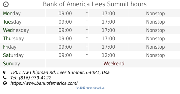 Bank of America Lees Summit hours, 1801 Nw Chipman Rd