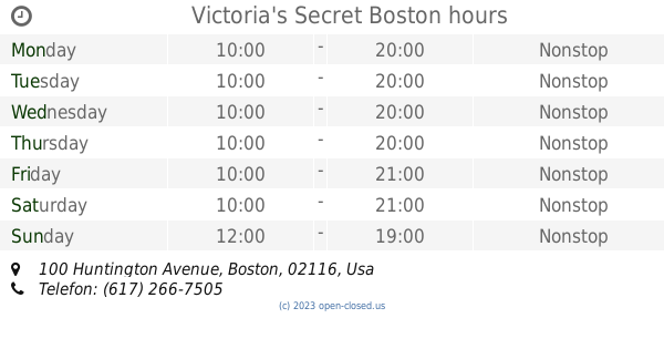 Victoria's Secret Boston hours, 100 Huntington Avenue