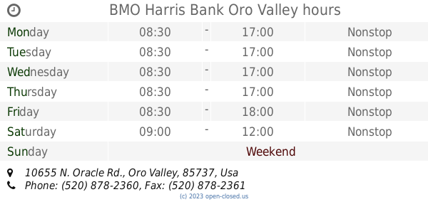 Bmo Harris Bank Oro Valley Hours 2019 Update
