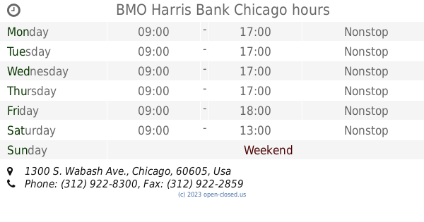 Bmo Harris Bank Chicago Hours 1300 S Wabash Ave