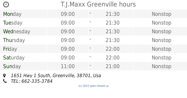 T.J.Maxx Greenville hours, 1651 Hwy 1 South