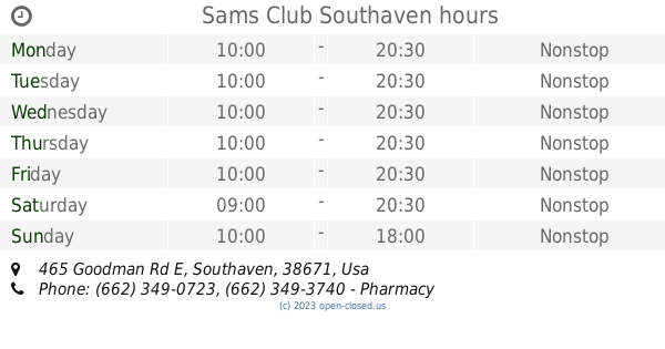 Sams Club Southaven hours (2019 update)