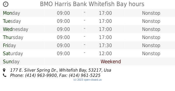 Bmo Harris Bank Whitefish Bay Hours 2019 Update