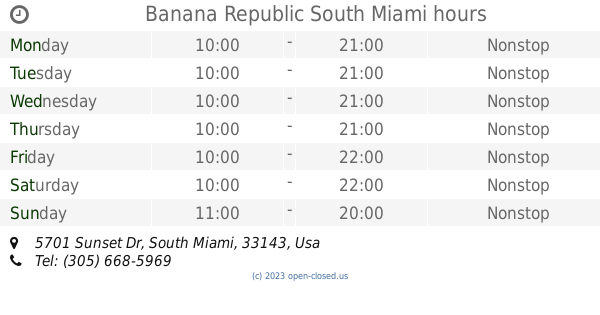 Banana Republic South Miami hours (2019 update)