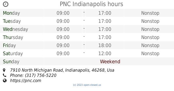 Pnc Indianapolis Hours 7910 North Michigan Road