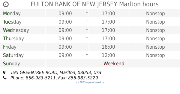 FULTON BANK OF NEW JERSEY Marlton hours (2019 update)